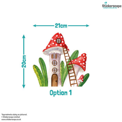 fairy mushroom houses wall sticker, stickers shown on a white background