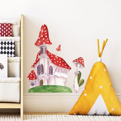 fairy mushroom houses wall sticker, stickers shown on a white background