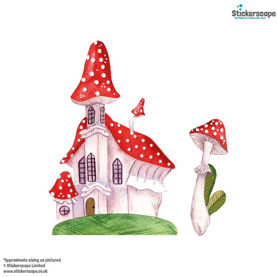 fairy mushroom houses wall sticker, stickers shown on a white background