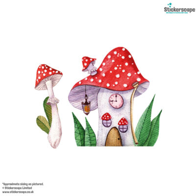 fairy mushroom houses wall sticker, stickers shown on a white background