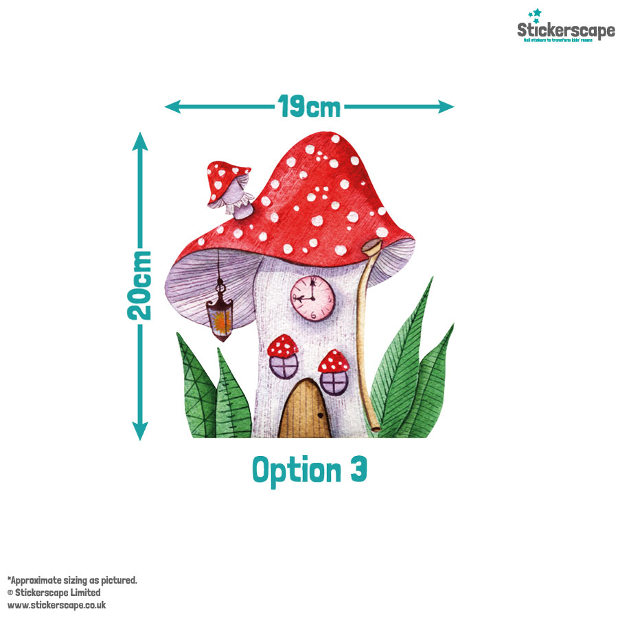 fairy mushroom houses wall sticker, stickers shown on a white background