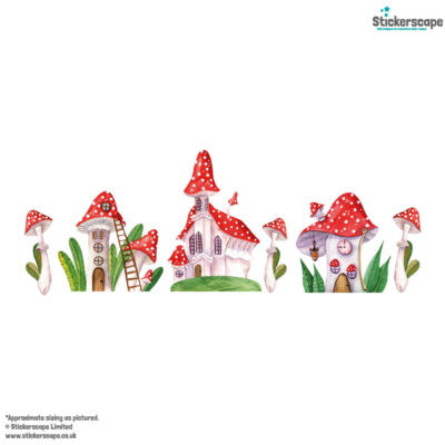 fairy mushroom houses wall sticker, stickers shown on a white background