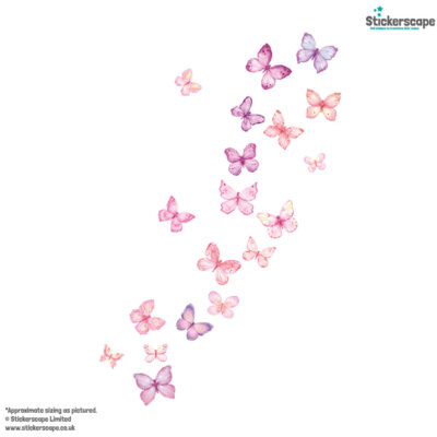 pink butterflies wall sticker, stickers shown on a white background