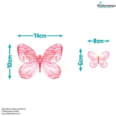 pink butterflies wall sticker, stickers shown on a white background