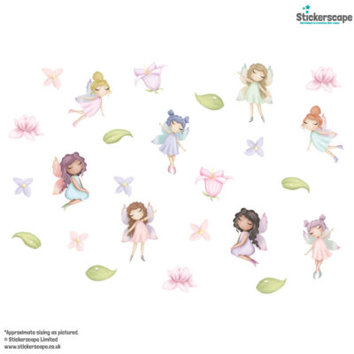 flower fairies wall sticker, stickers shown on a white background