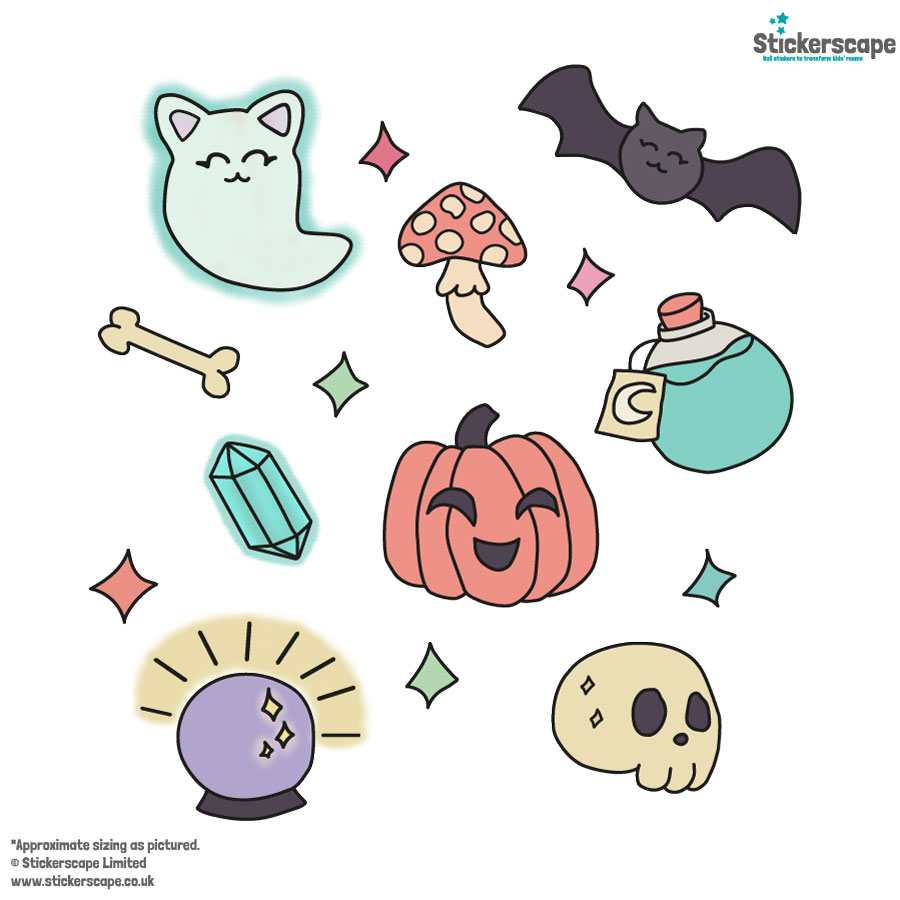 spooky doodle halloween stickers shown on a white background