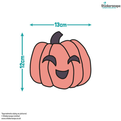 pumpkin sticker size guide, 13cm x 12cm