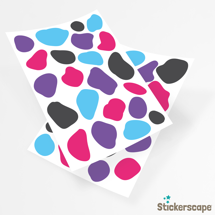 Dalmatian print wall sticker pack in mixed brights shown on the sheets