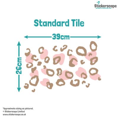 Two tone leopard print wall sticker tile in brown and pink standard tile size guide