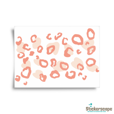 Two tone leopard print wall sticker tile in peach and pink shown on the sheet