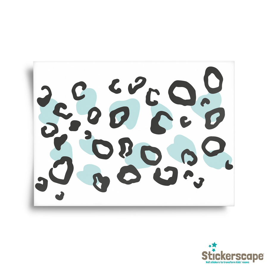 Two tone leopard print wall sticker tile in black and blue shown on the sheet