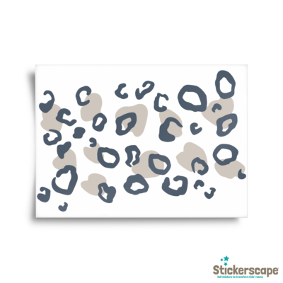 Two tone leopard print wall sticker tile in navy and mushroom shown on the sheet