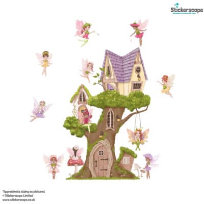 fairy tree house wall sticker shown on a white background