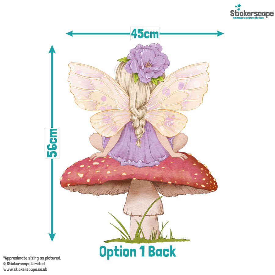 toadstool fairies wall stickers, option one back view size guide