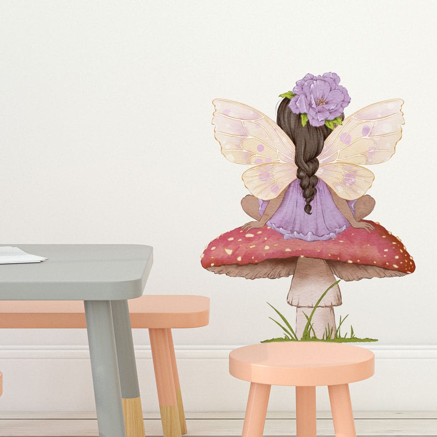 toadstool fairies wall stickers, option two back view shown on a white wall