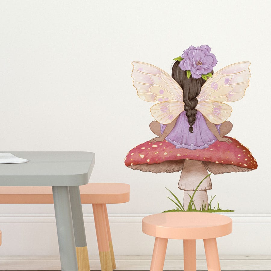 toadstool fairies wall stickers, option two back view shown on a white wall