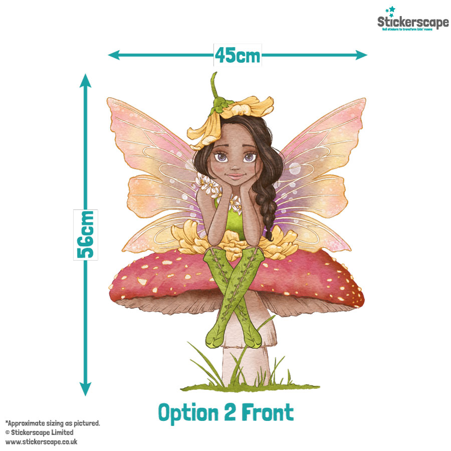 toadstool fairies wall stickers, option two front view size guide