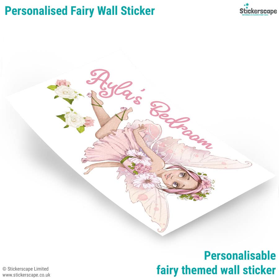 personalised fairy wall sticker showing sheet layout and what's included in the pack