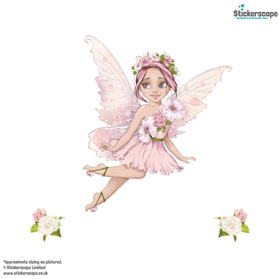 personalised flower fairy wall stickers in option 1 shown on a white background