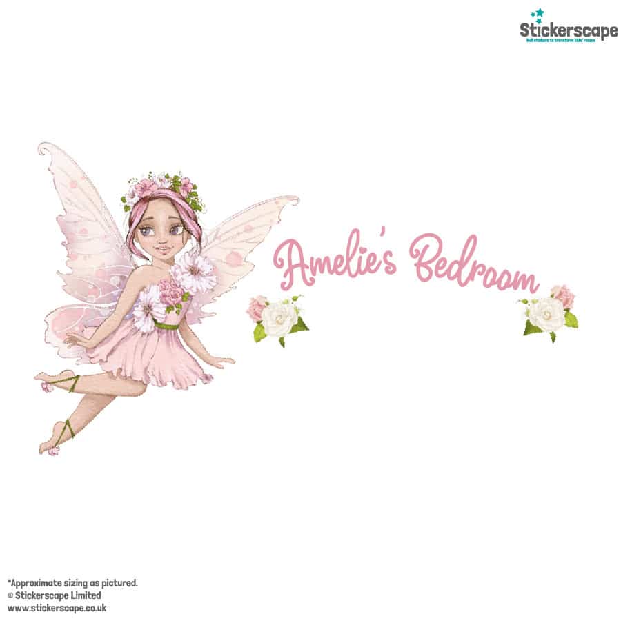 personalised flower fairy wall stickers in option 1 shown on a white background