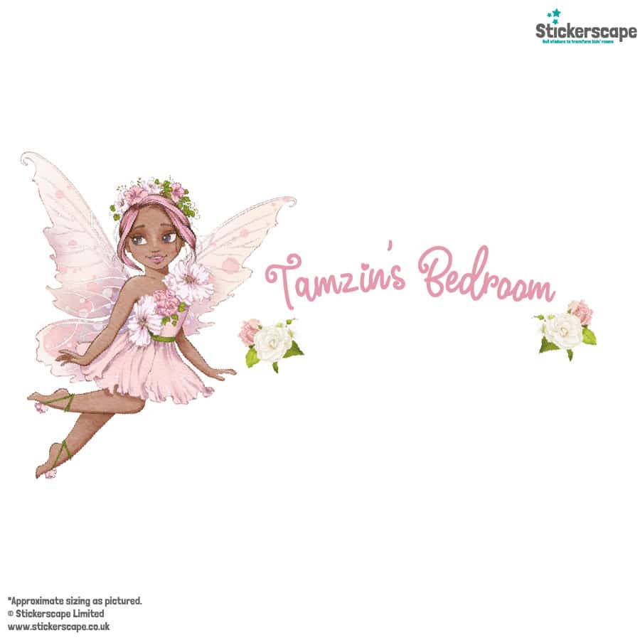 personalised flower fairy wall stickers in option 2 shown on a white background