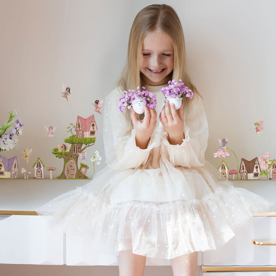 fairy village wall stickers on a girls bedroom wall