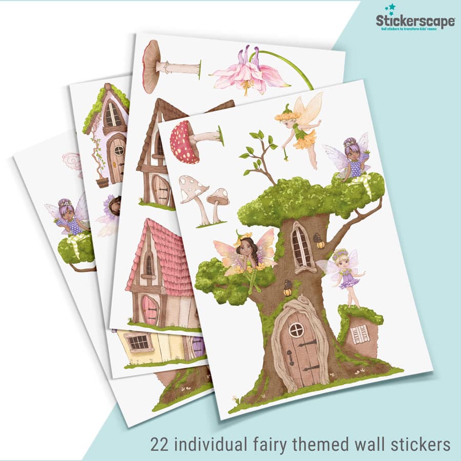 fairy village wall stickers showing sheet layout and what's included in the pack