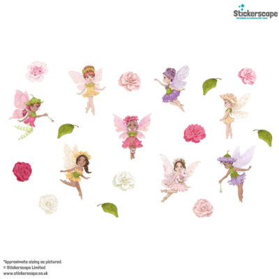 Whimsical fairies wall sticker pack shown on white background