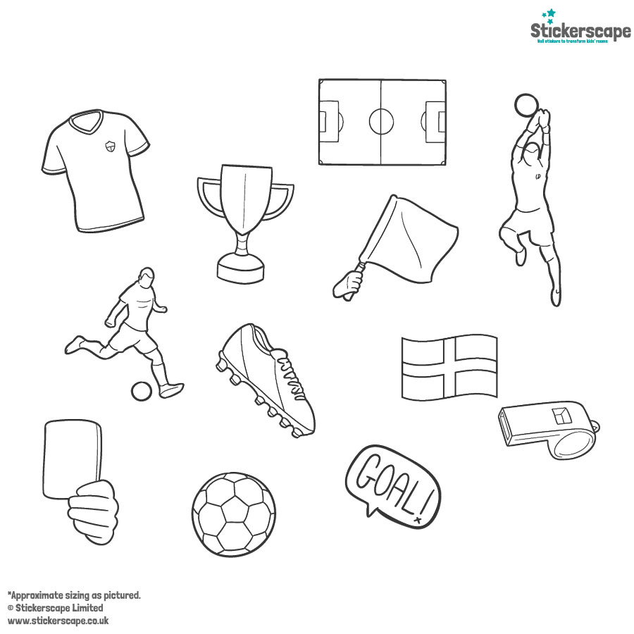 colour-in football window stickers shown on a white background