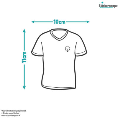 colour-in football window stickers size guide of the largest sticker, a football shirt 10cm x 11cm