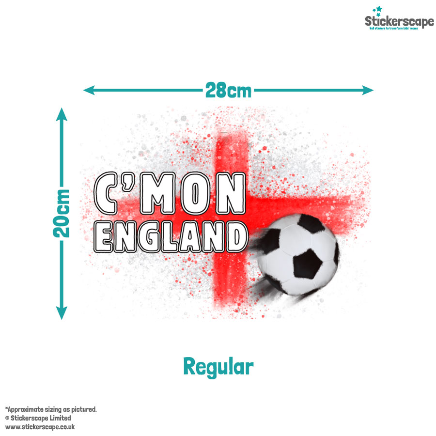 c'mon england window sticker in regular size guide 20cm by 28cm