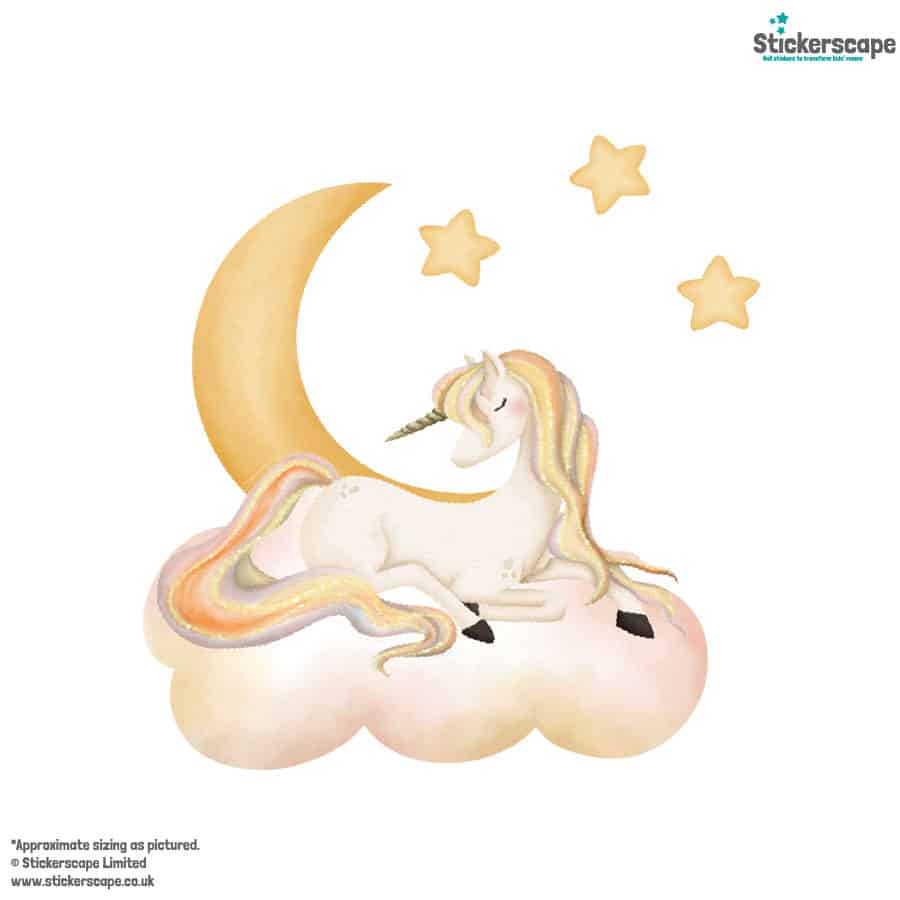sleepy unicorn wall sticker shown on a white background