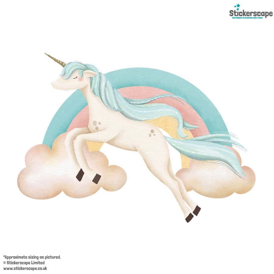 pastel rainbow unicorn wall sticker shown on a white background