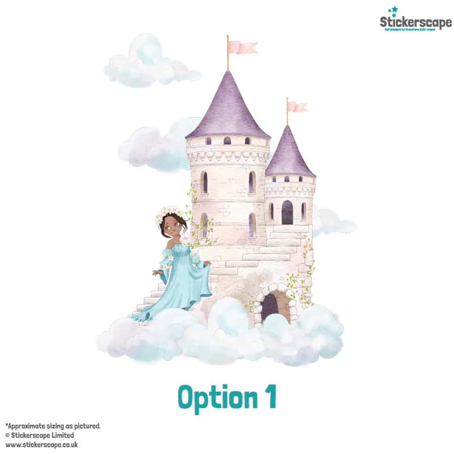 dreamy castle wall sticker in option 1 shown on a white background