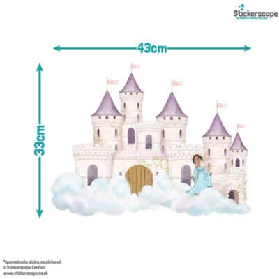storybook scene wall sticker pack size guide shown on a white background