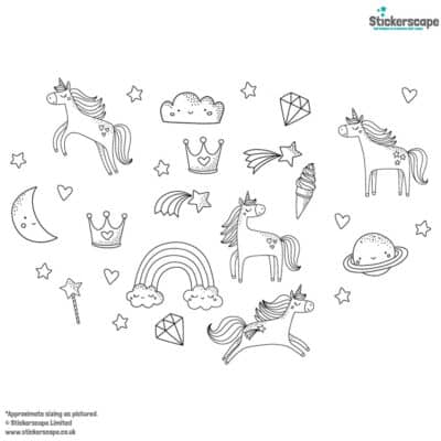 Colour-in Unicorn Wall Sticker Pack shown on a white background
