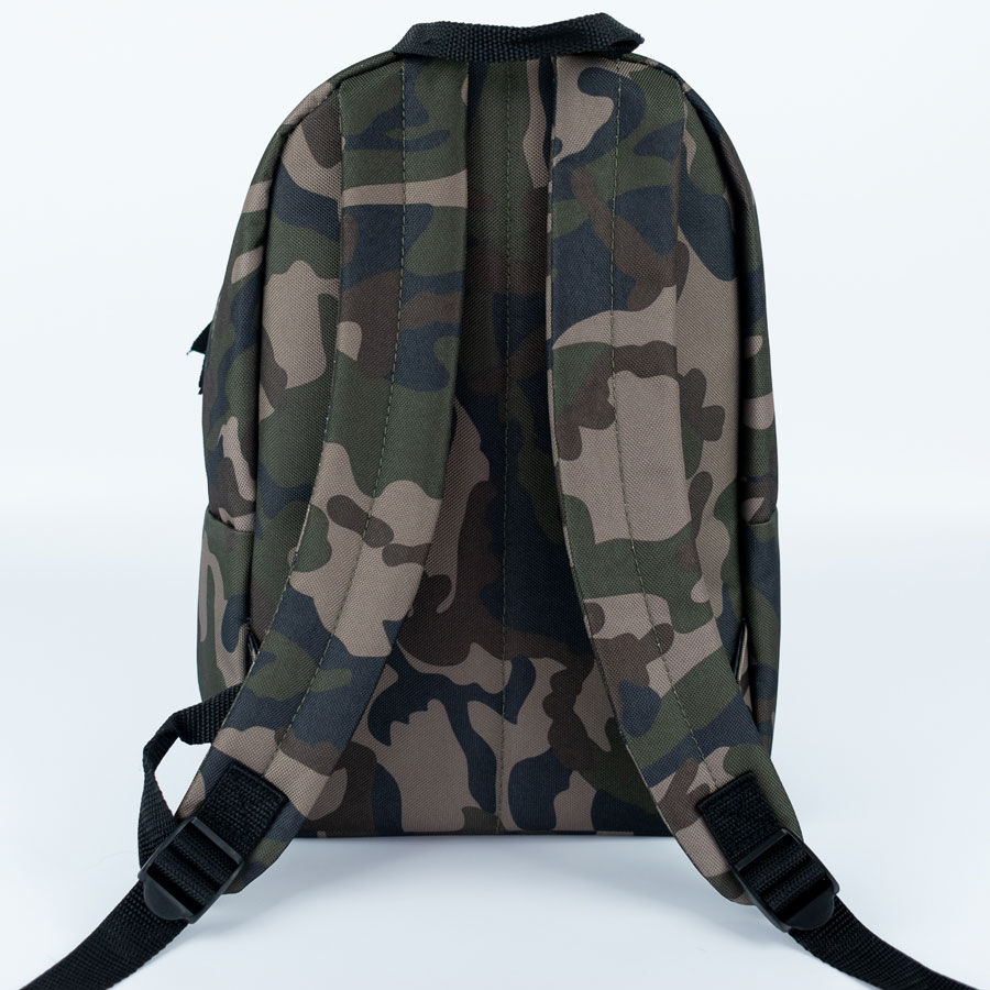 camo stencil backpack view of back