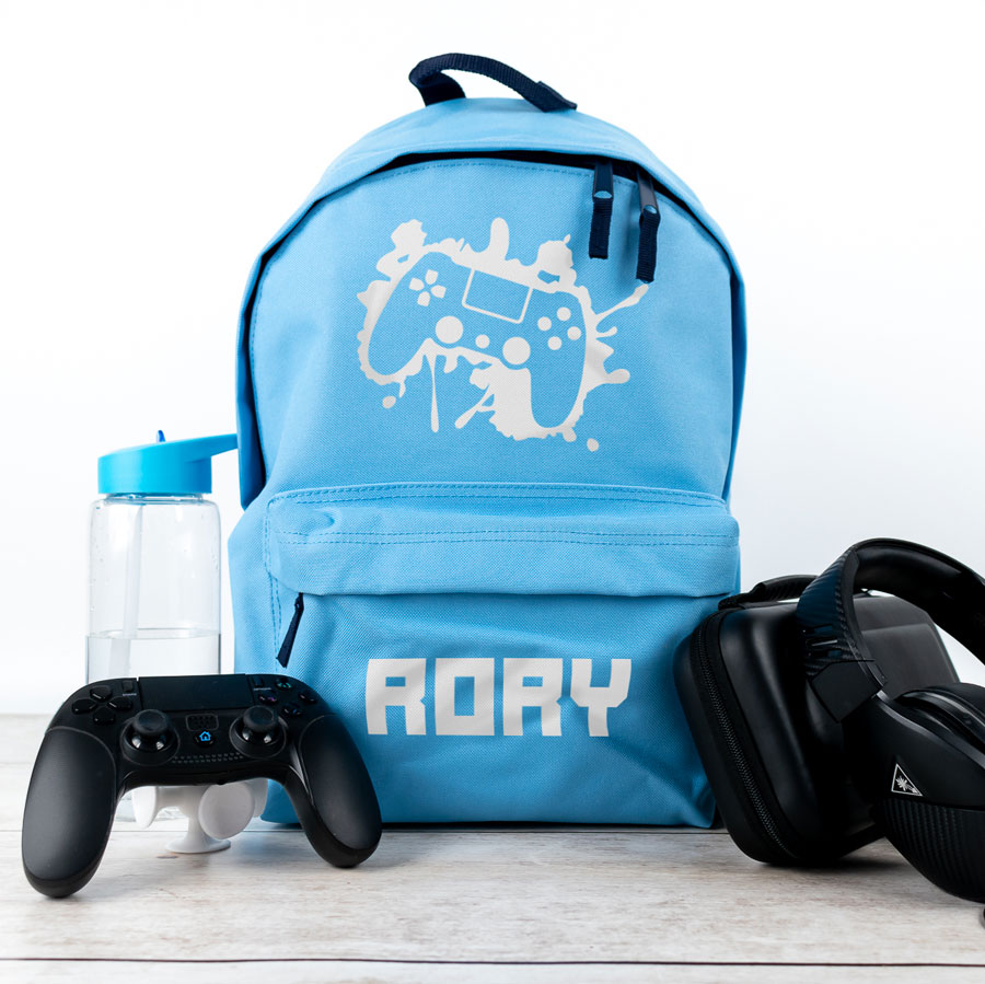 Gaming controller backpack in light blue, large