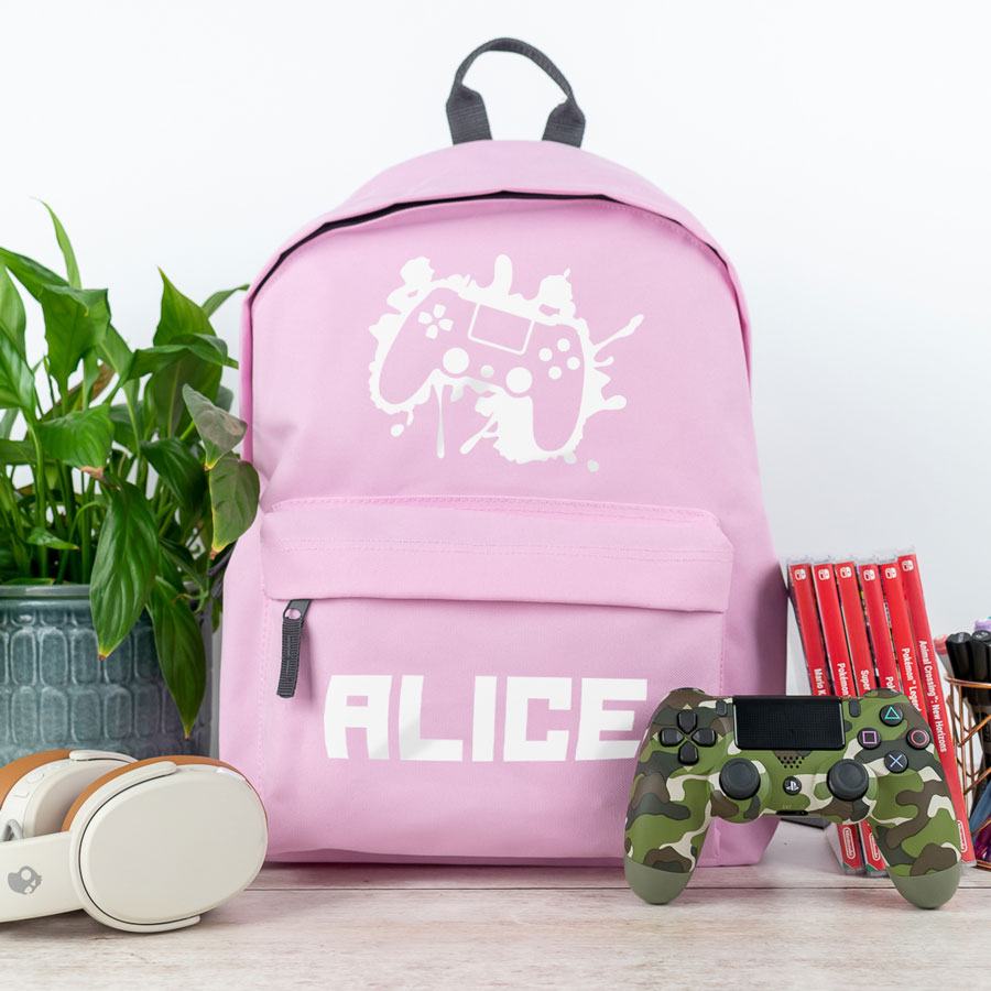 Gaming controller backpack in pink, large