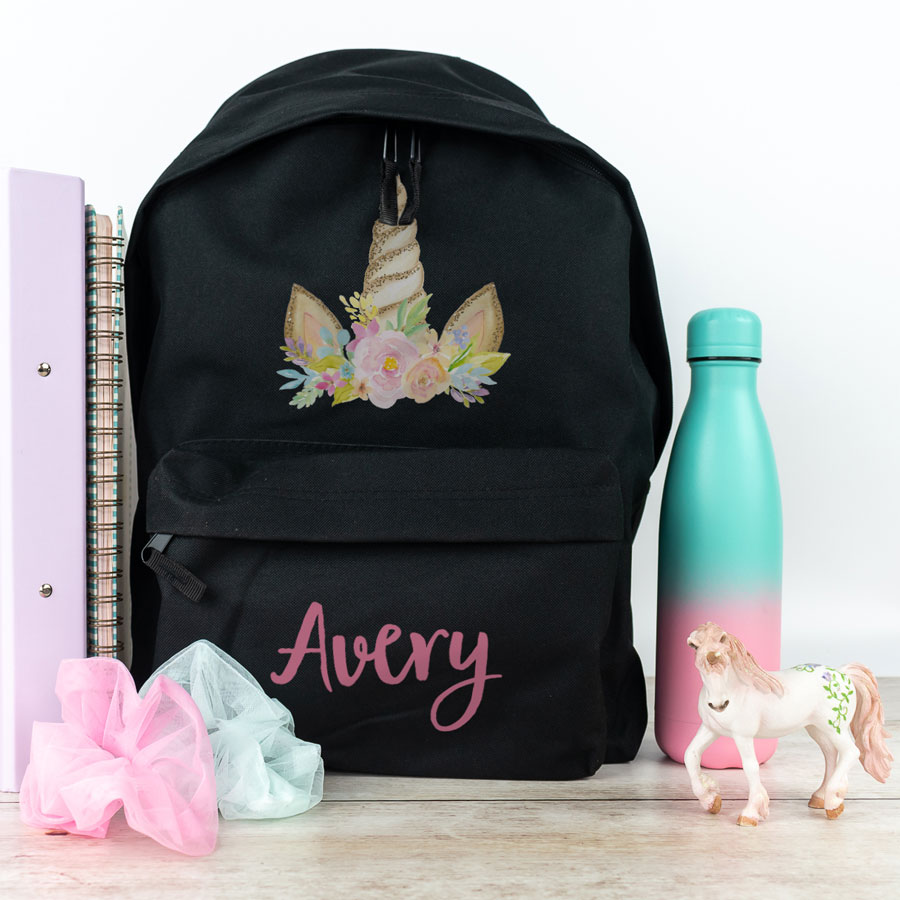 Unicorn horn backpack in black, regular