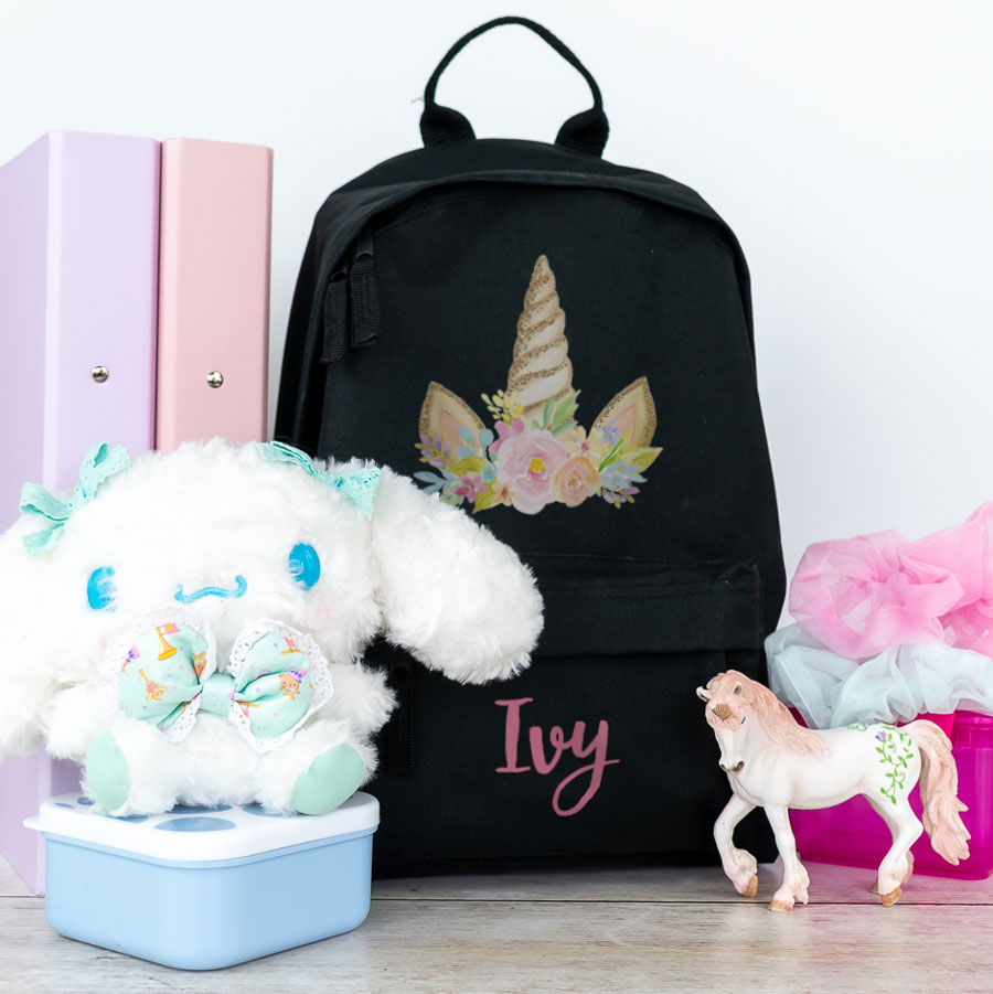 Unicorn horn backpack in black, small