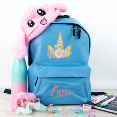 Unicorn horn backpack in light blue, regular