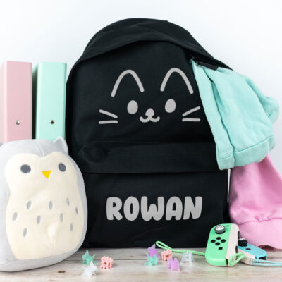 cute cat backpack in black, regular