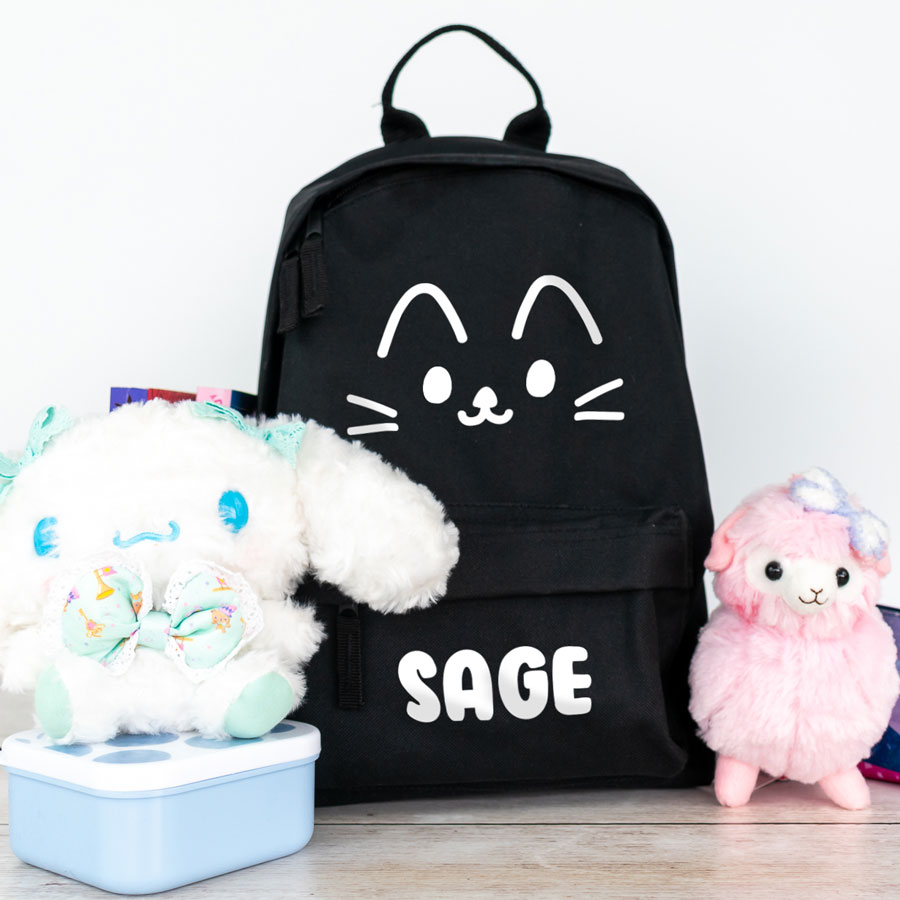 cute cat backpack in black, small