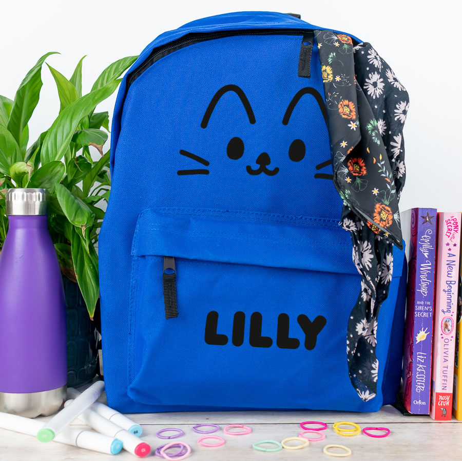 cute cat backpack in blue, regular