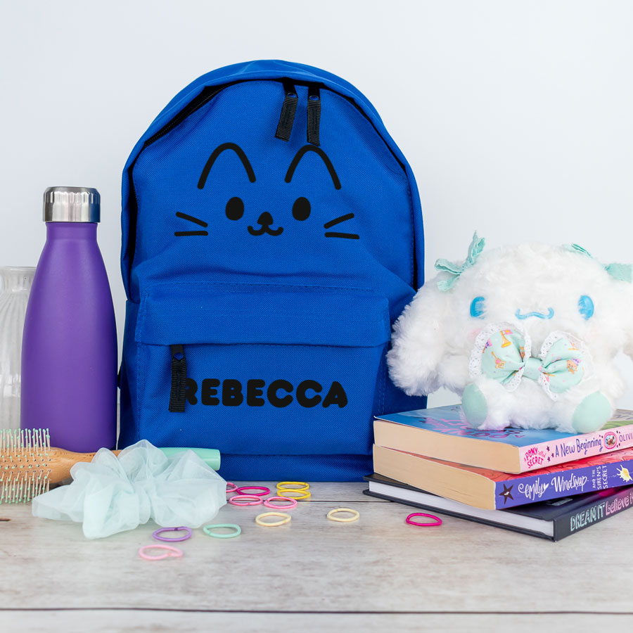 cute cat backpack in blue, small