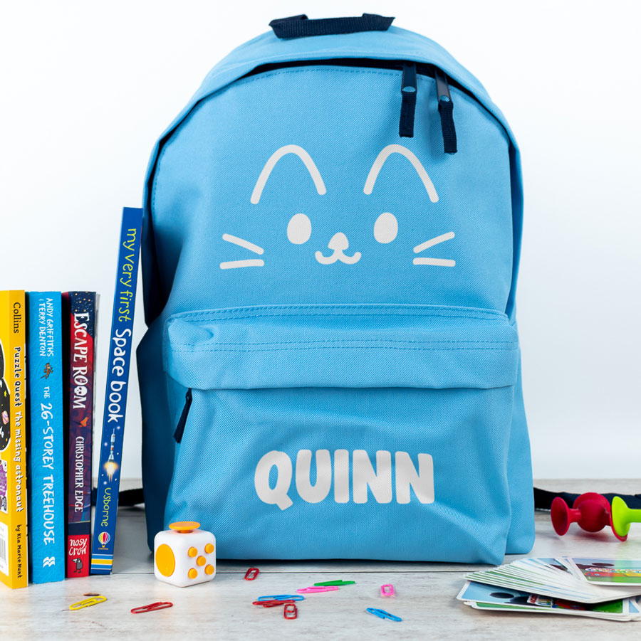 cute cat backpack in light blue, regular