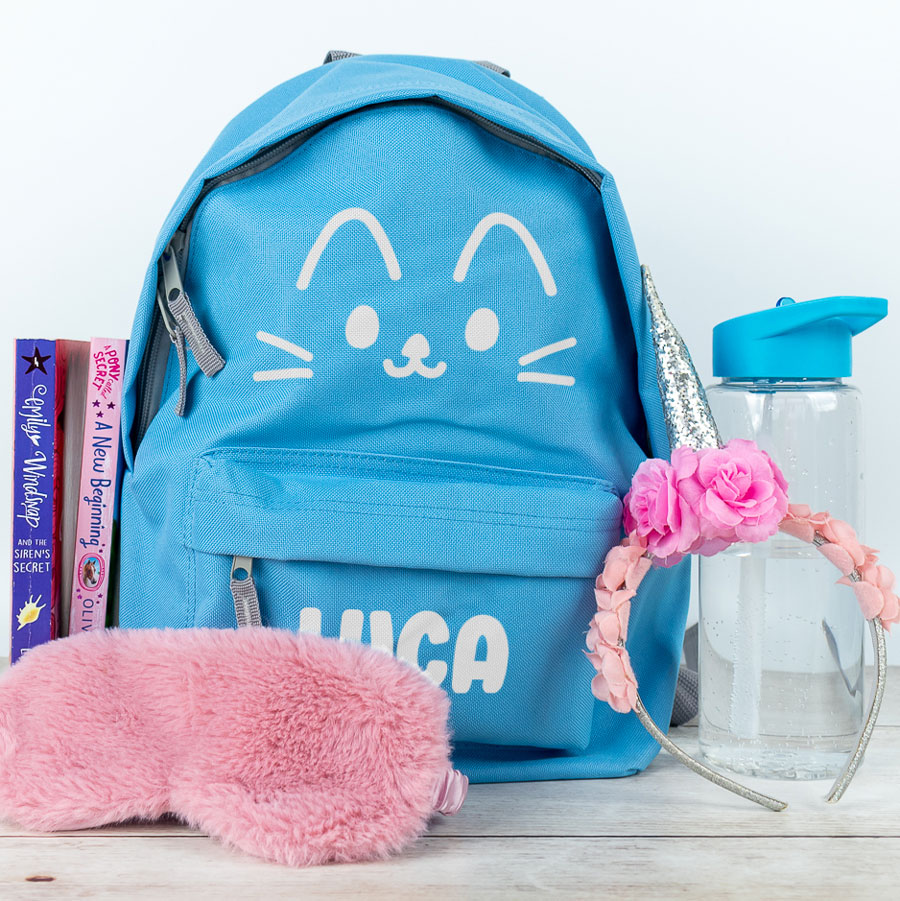 cute cat backpack in light blue, small