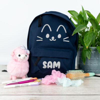 cute cat backpack in navy, small