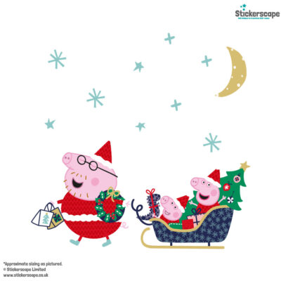 peppa christmas sleigh window sticker shown on a white background